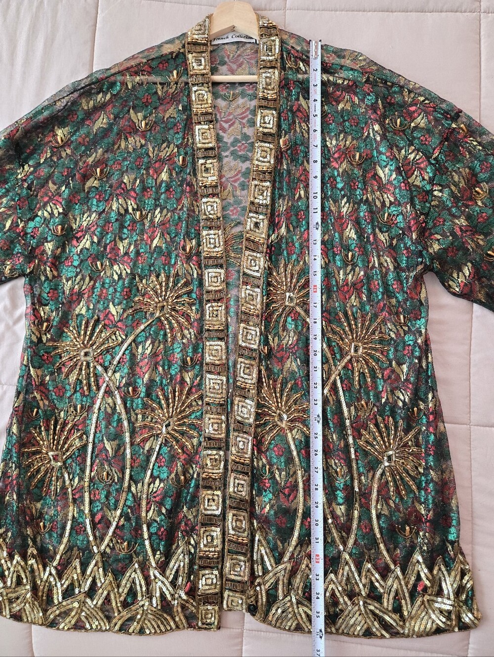 Vintage French Collizioni Embellished Floral Palm Trees Sheer Beaded Duster 2X - Picture 10 of 10